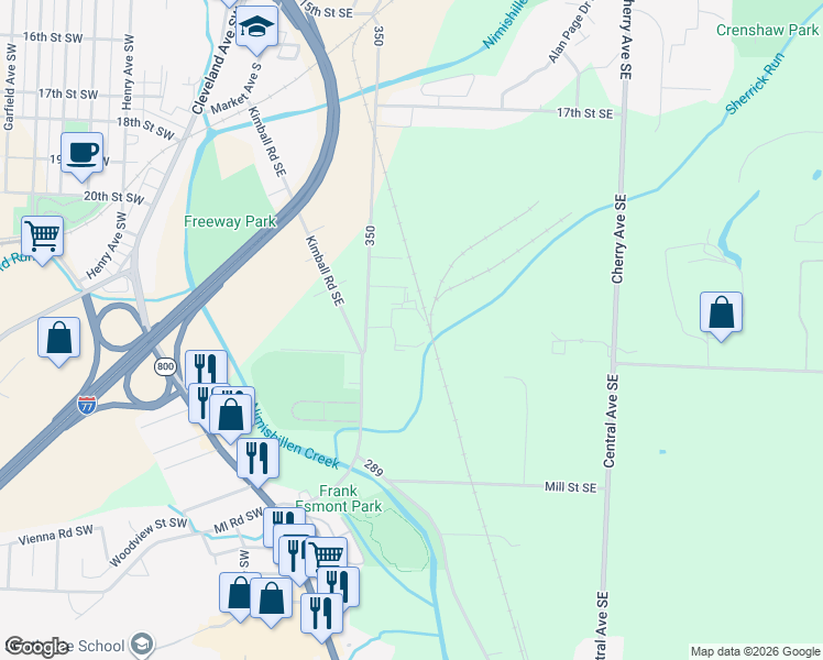 map of restaurants, bars, coffee shops, grocery stores, and more near 2240 Allen Avenue Southeast in Canton