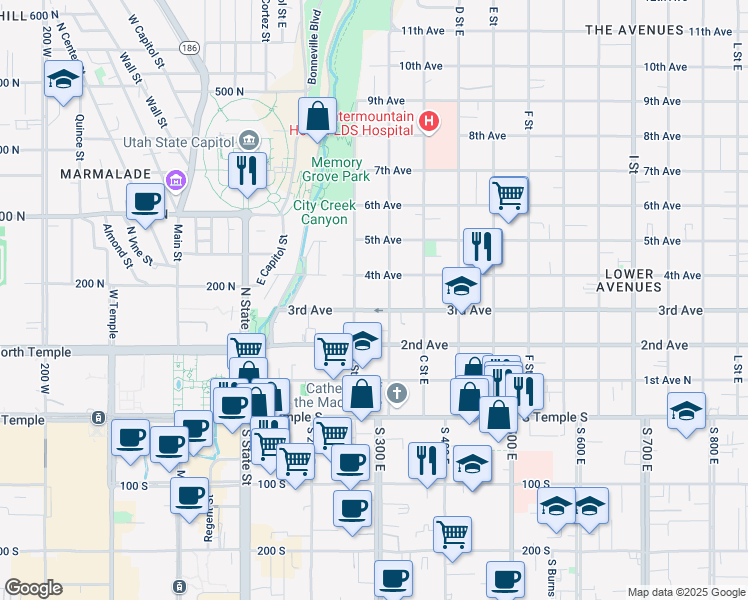map of restaurants, bars, coffee shops, grocery stores, and more near in Salt Lake City