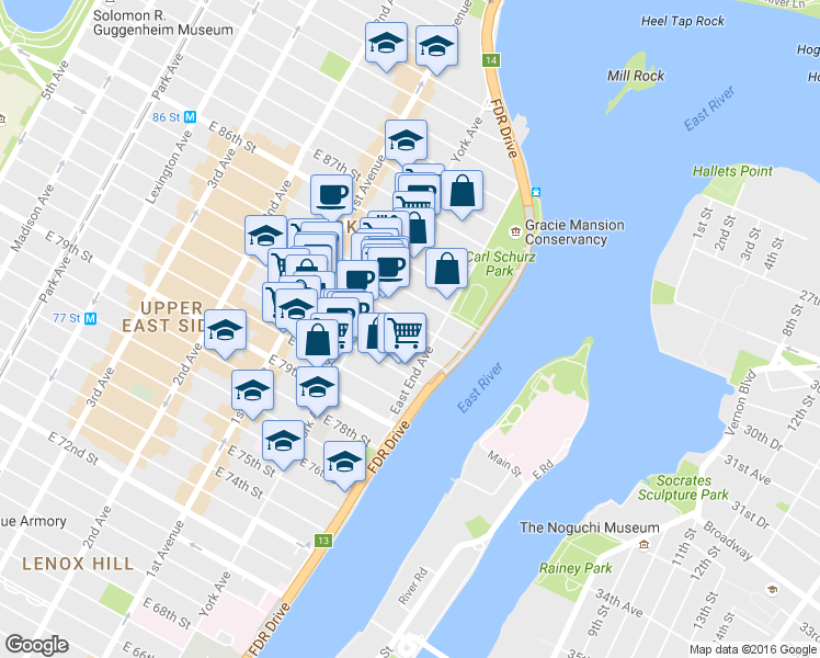 map of restaurants, bars, coffee shops, grocery stores, and more near in New York