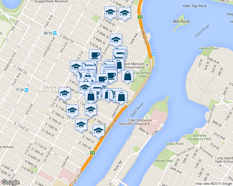 map of restaurants, bars, coffee shops, grocery stores, and more near in New York
