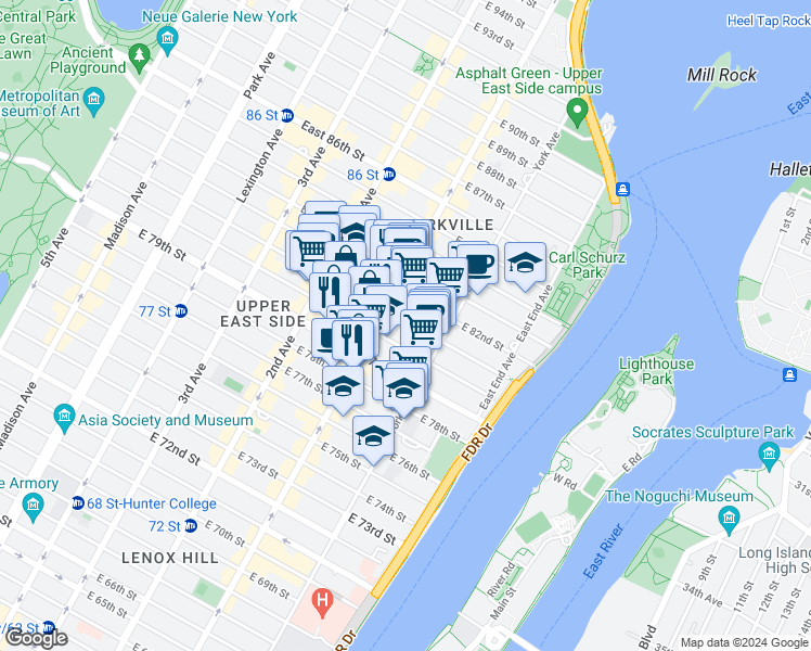 map of restaurants, bars, coffee shops, grocery stores, and more near in New York