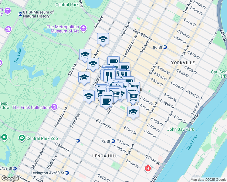 map of restaurants, bars, coffee shops, grocery stores, and more near in New York