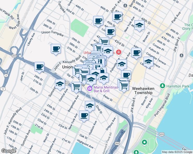 map of restaurants, bars, coffee shops, grocery stores, and more near in Union City