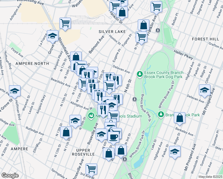 map of restaurants, bars, coffee shops, grocery stores, and more near in Newark