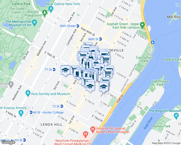 map of restaurants, bars, coffee shops, grocery stores, and more near in New York