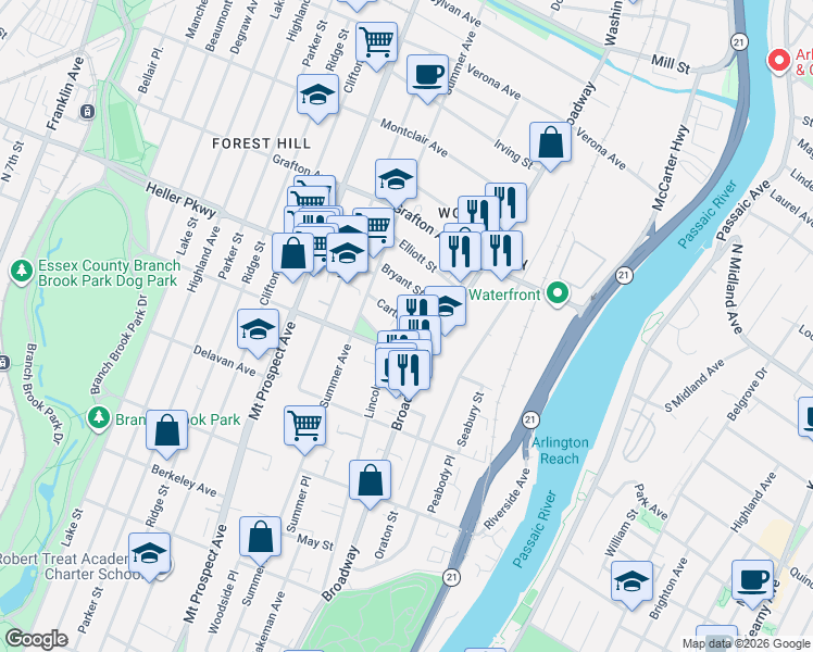map of restaurants, bars, coffee shops, grocery stores, and more near 217-227 Lincoln Avenue in Newark
