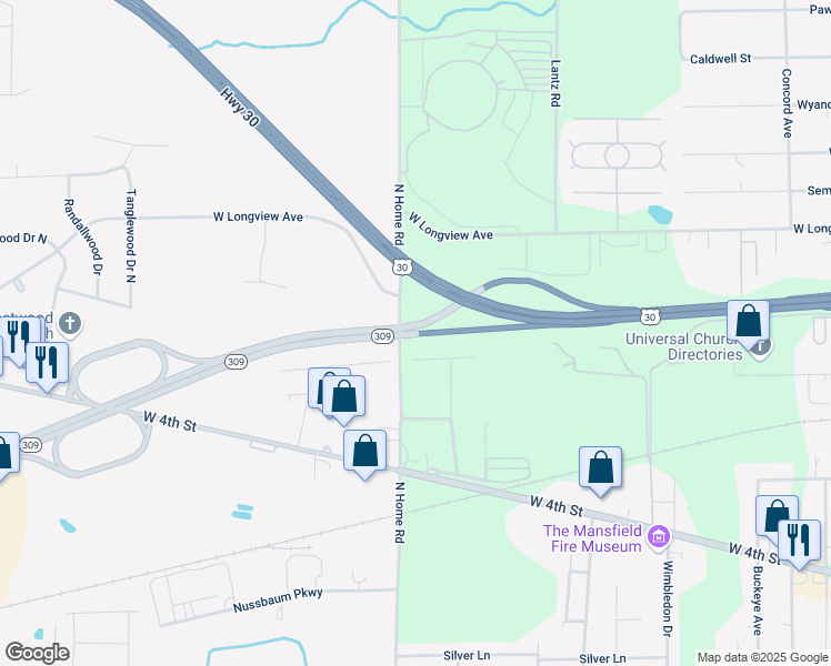 map of restaurants, bars, coffee shops, grocery stores, and more near 1523 Ohio 309 in Ontario