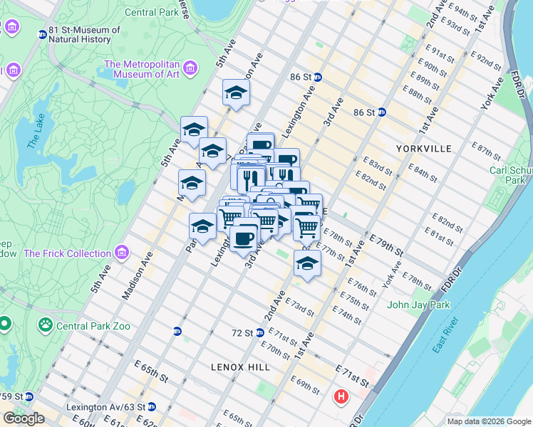 map of restaurants, bars, coffee shops, grocery stores, and more near in New York