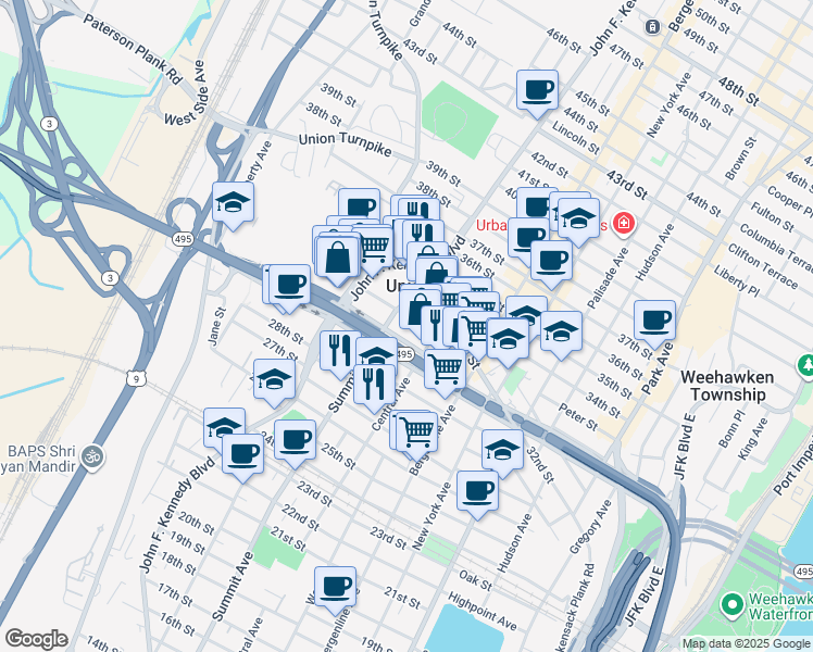 map of restaurants, bars, coffee shops, grocery stores, and more near 730 31st Street in Union City