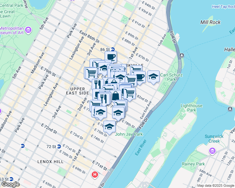 map of restaurants, bars, coffee shops, grocery stores, and more near in New York