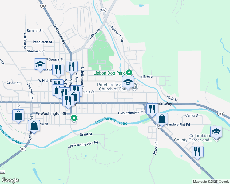 map of restaurants, bars, coffee shops, grocery stores, and more near 306 E Chestnut St in Lisbon
