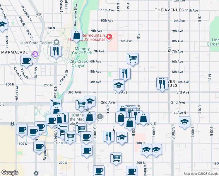 map of restaurants, bars, coffee shops, grocery stores, and more near in Salt Lake City