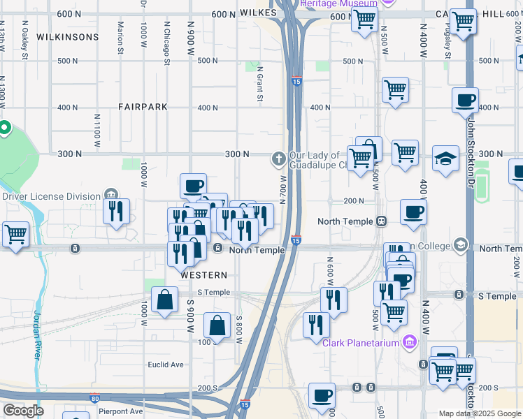 map of restaurants, bars, coffee shops, grocery stores, and more near 161 North 700 West in Salt Lake City