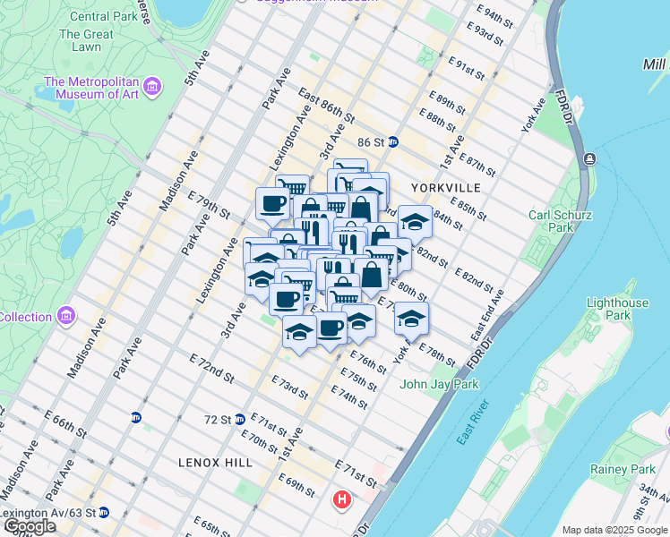 map of restaurants, bars, coffee shops, grocery stores, and more near in New York