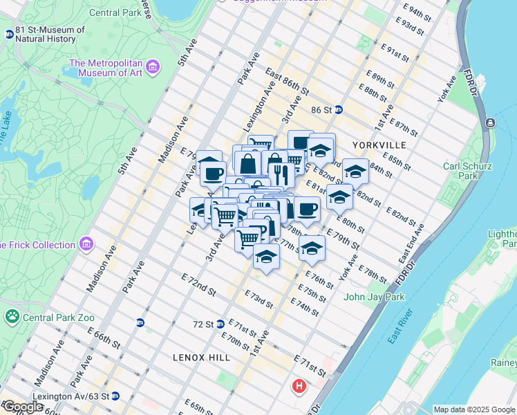 map of restaurants, bars, coffee shops, grocery stores, and more near in New York