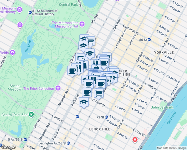 map of restaurants, bars, coffee shops, grocery stores, and more near in New York