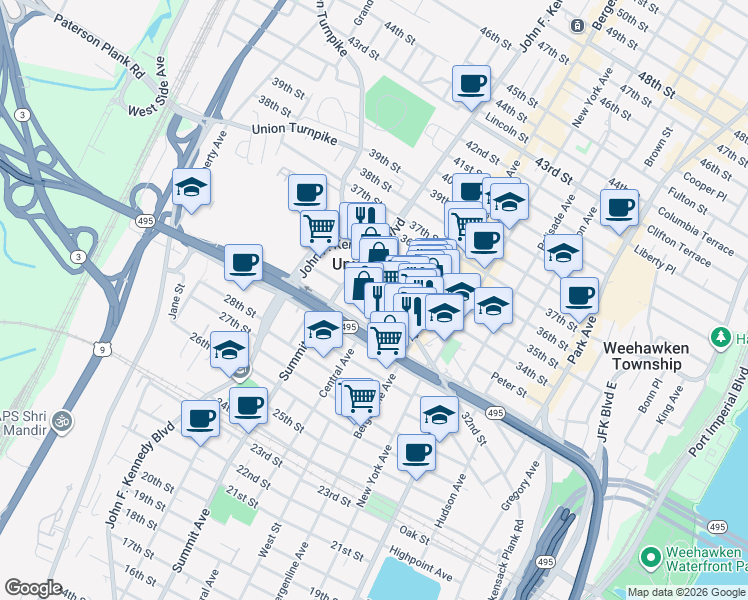 map of restaurants, bars, coffee shops, grocery stores, and more near 3115 Central Avenue in Union City