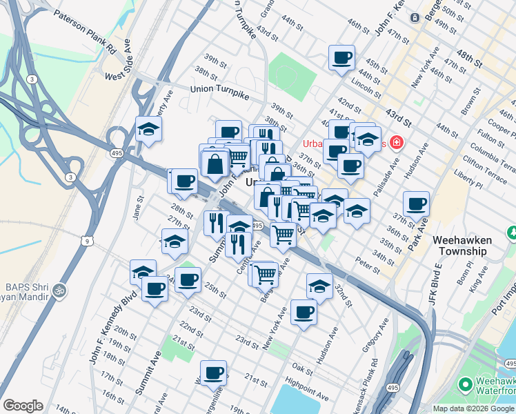 map of restaurants, bars, coffee shops, grocery stores, and more near 730 31st Street in Union City