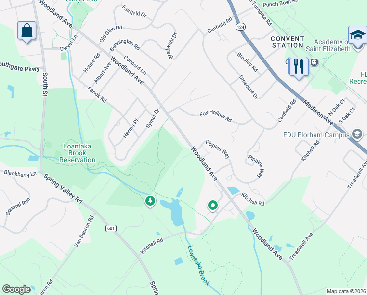 map of restaurants, bars, coffee shops, grocery stores, and more near 175 Woodland Avenue in Morristown