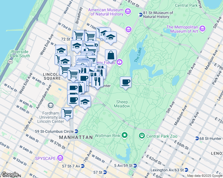 map of restaurants, bars, coffee shops, grocery stores, and more near West Drive in New York