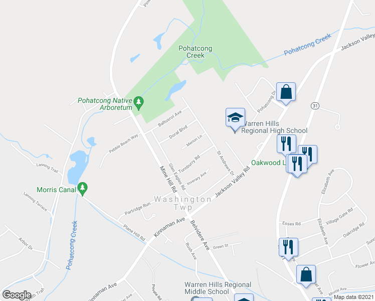 map of restaurants, bars, coffee shops, grocery stores, and more near 10 Merion Lane in Washington