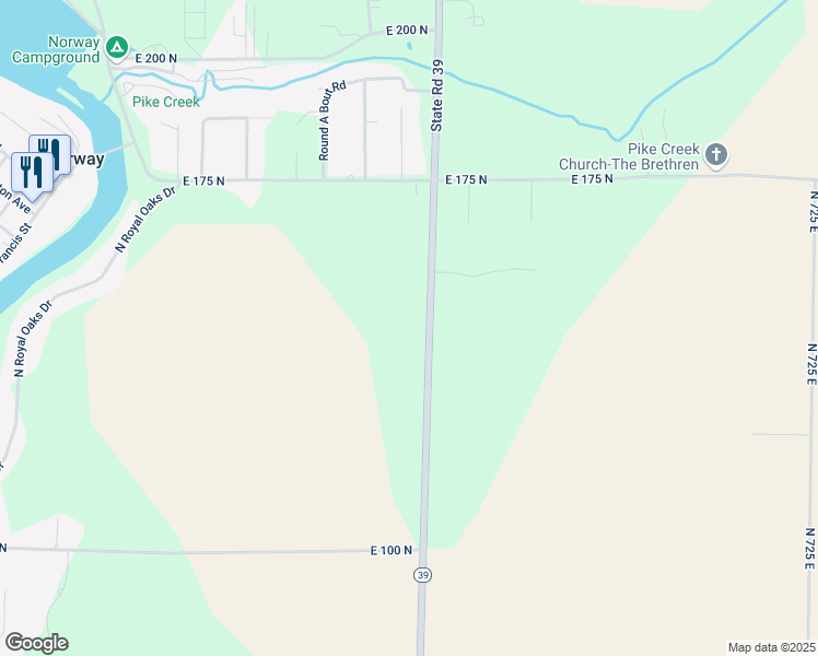 map of restaurants, bars, coffee shops, grocery stores, and more near 1482 Indiana 39 in Monticello