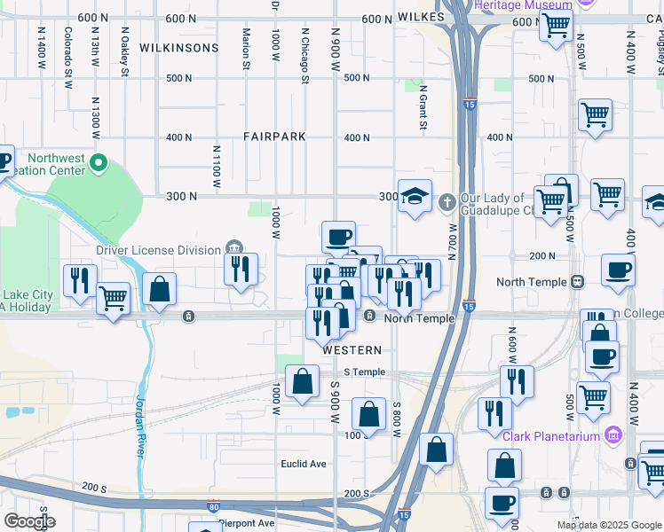 map of restaurants, bars, coffee shops, grocery stores, and more near 144 North 800 West Street in Salt Lake City