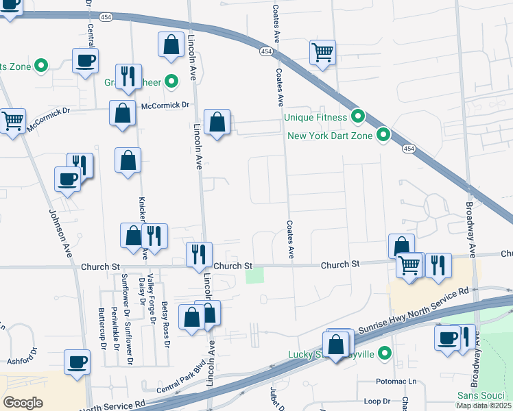 map of restaurants, bars, coffee shops, grocery stores, and more near 16 Cannon Drive in Holbrook