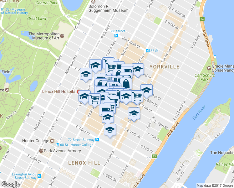 map of restaurants, bars, coffee shops, grocery stores, and more near in New York