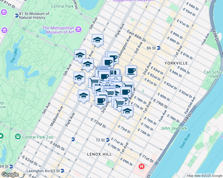 map of restaurants, bars, coffee shops, grocery stores, and more near in New York