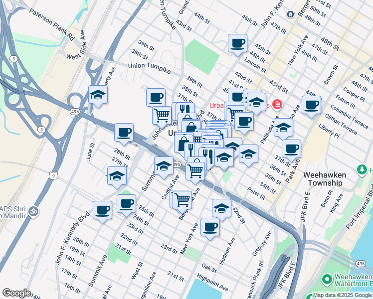 map of restaurants, bars, coffee shops, grocery stores, and more near 3115 Central Avenue in Union City