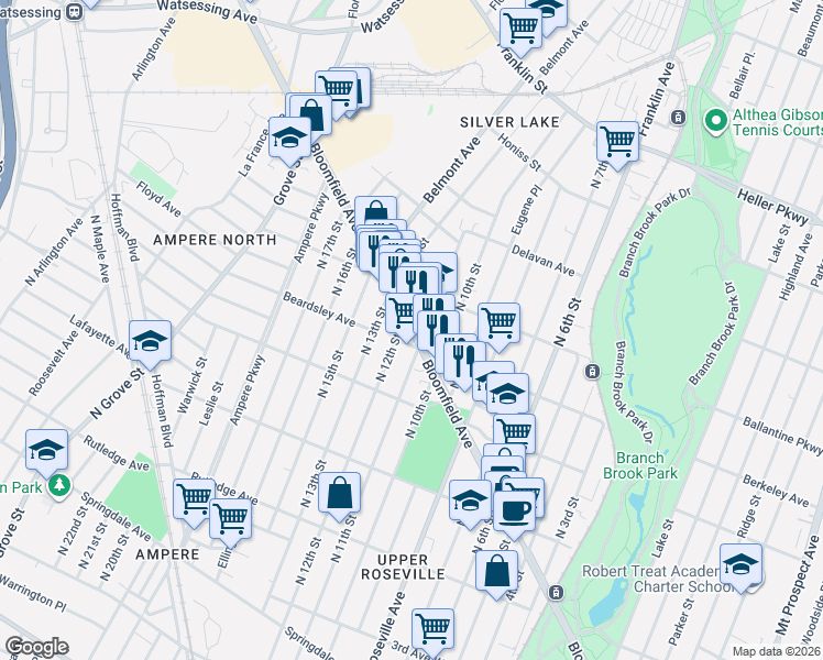 map of restaurants, bars, coffee shops, grocery stores, and more near 508 North 11th Street in Newark