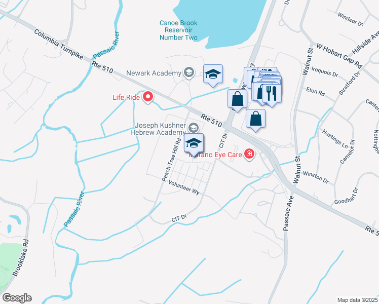 map of restaurants, bars, coffee shops, grocery stores, and more near 7 Peach Tree Hill Road in Livingston