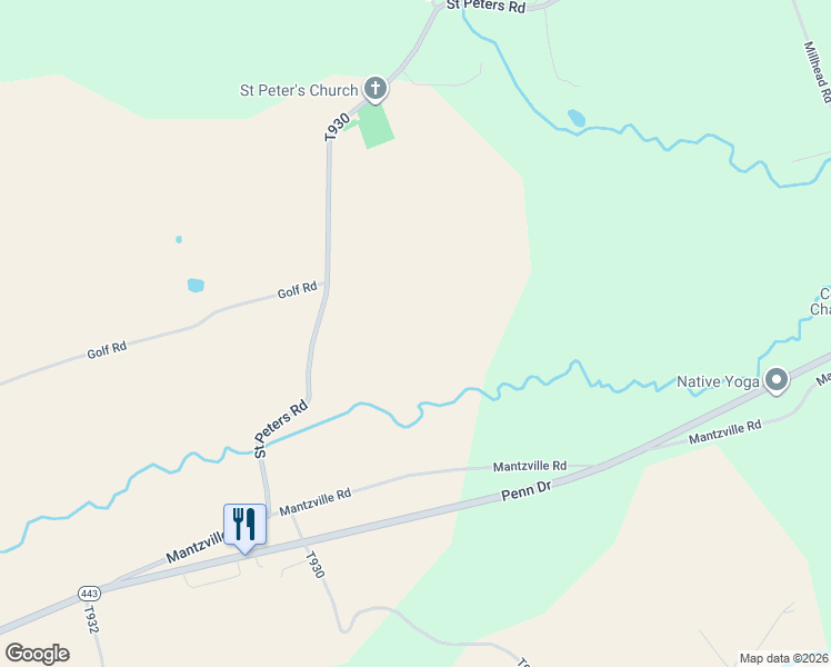 map of restaurants, bars, coffee shops, grocery stores, and more near 157 Mantzville Road in Andreas