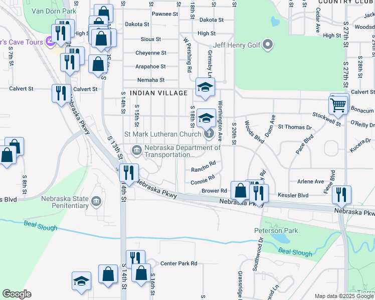 map of restaurants, bars, coffee shops, grocery stores, and more near 1700 Sunny Hill Road in Lincoln