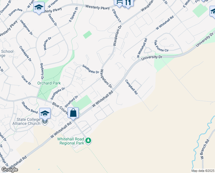 map of restaurants, bars, coffee shops, grocery stores, and more near 771 West Whitehall Road in State College