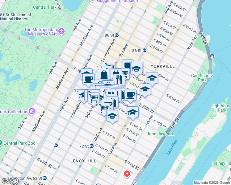 map of restaurants, bars, coffee shops, grocery stores, and more near in New York