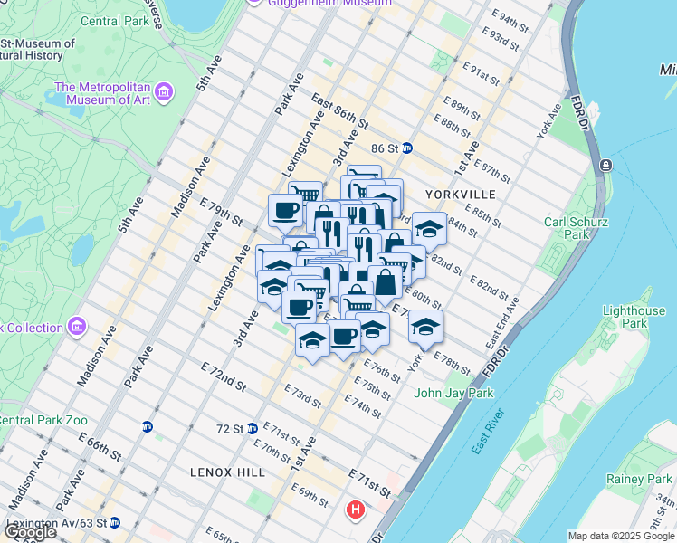 map of restaurants, bars, coffee shops, grocery stores, and more near in New York
