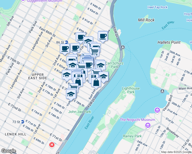 map of restaurants, bars, coffee shops, grocery stores, and more near in New York