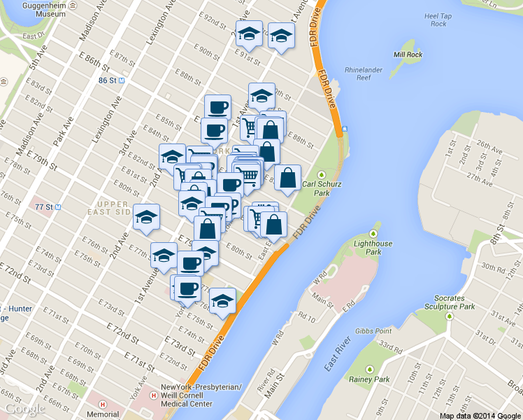 map of restaurants, bars, coffee shops, grocery stores, and more near in New York