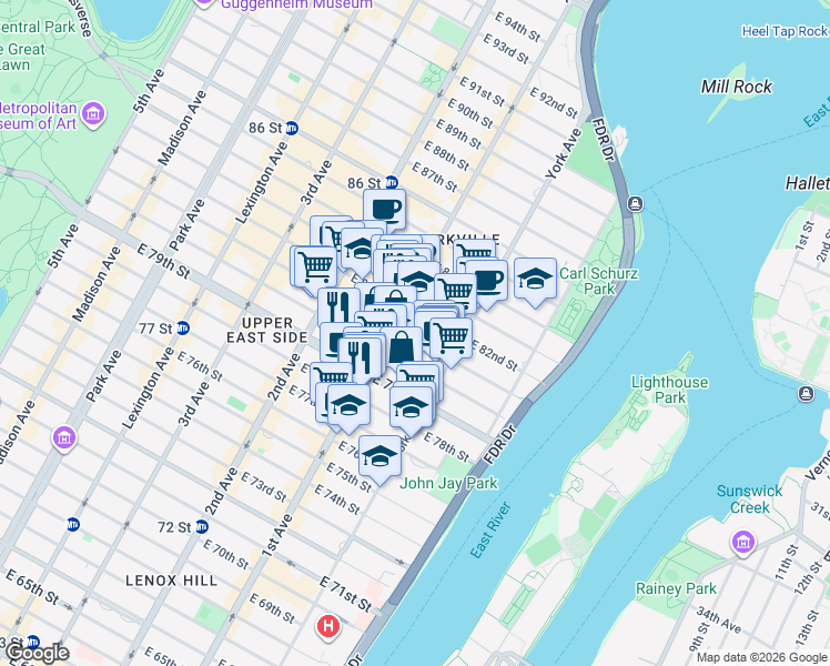 map of restaurants, bars, coffee shops, grocery stores, and more near in New York