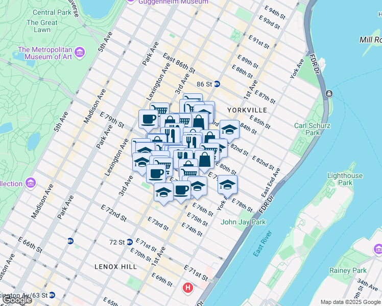 map of restaurants, bars, coffee shops, grocery stores, and more near in New York