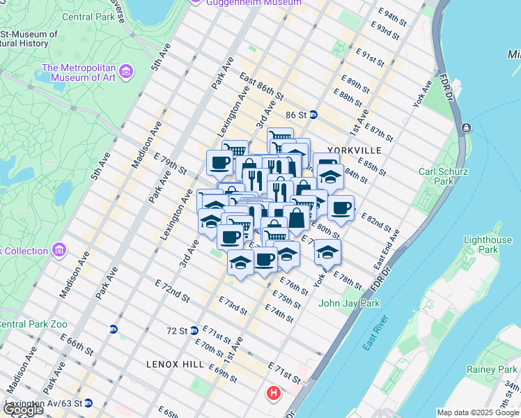 map of restaurants, bars, coffee shops, grocery stores, and more near in New York