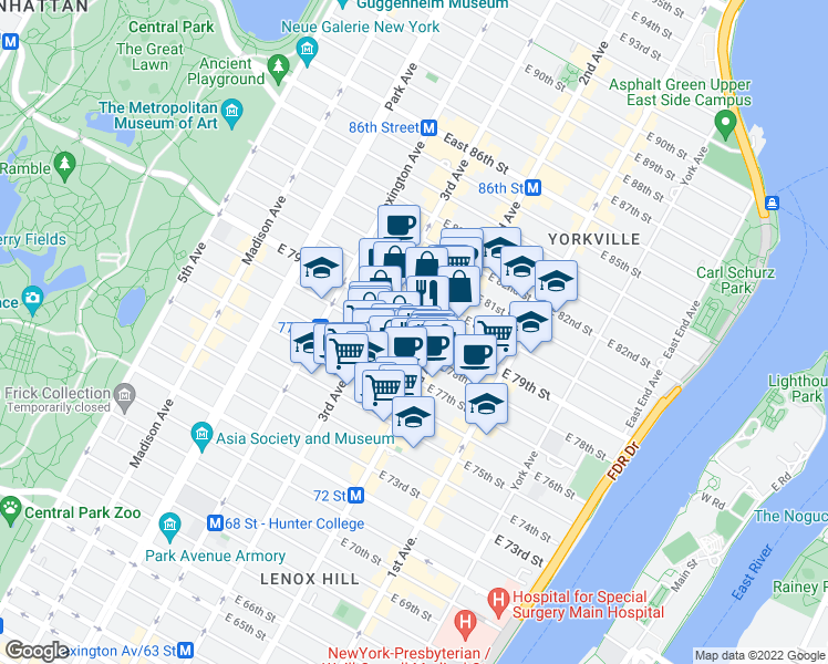 map of restaurants, bars, coffee shops, grocery stores, and more near in New York