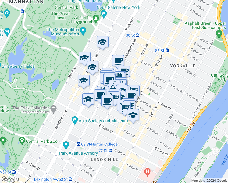 map of restaurants, bars, coffee shops, grocery stores, and more near in New York