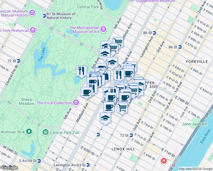 map of restaurants, bars, coffee shops, grocery stores, and more near in New York
