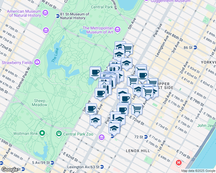 map of restaurants, bars, coffee shops, grocery stores, and more near in New York