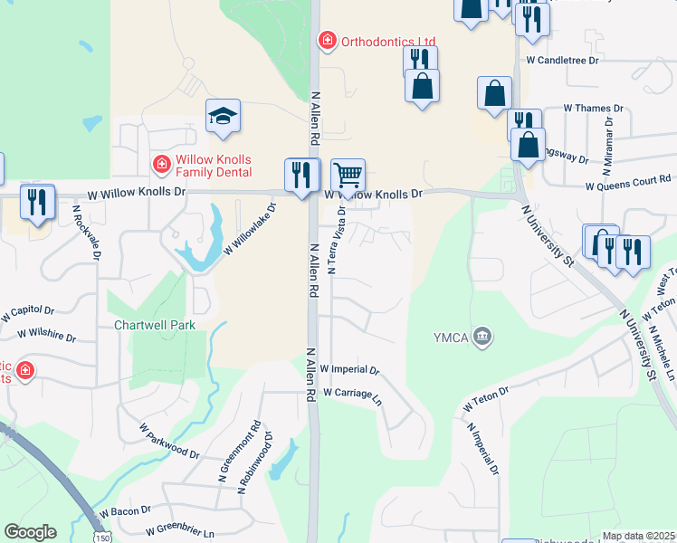 map of restaurants, bars, coffee shops, grocery stores, and more near 2424 West Cabana Court in Peoria