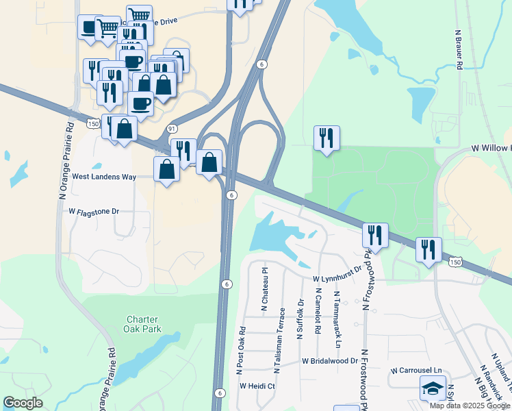 map of restaurants, bars, coffee shops, grocery stores, and more near 4646 West Hetherwood Drive in Peoria