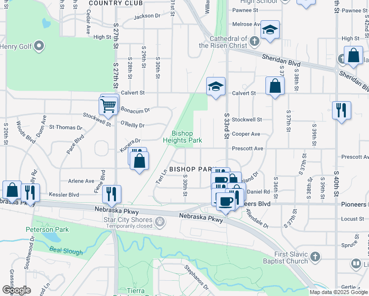 map of restaurants, bars, coffee shops, grocery stores, and more near 1930 Prescott Avenue in Lincoln